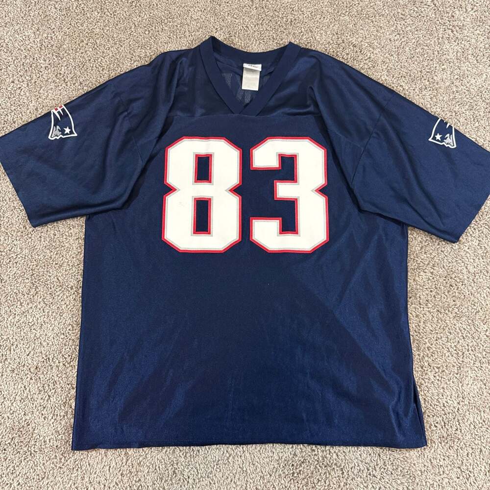 Wes Welker #83 New England Patriots Blue NFL Football Jersey Mens XL EUC